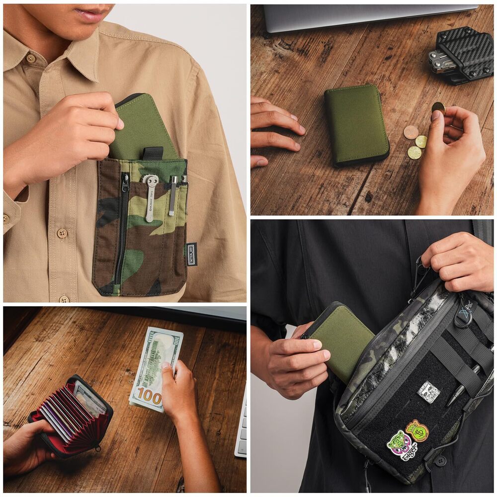 9992 PC1 Nylon Card Holder Green & UP1 Hand-Stitched EDC Pocket Patch Camo - Picture 8 of 9